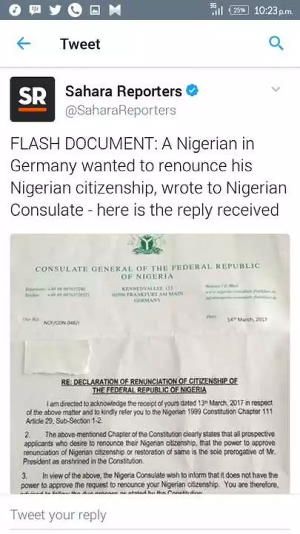 A Nigerian In Germany Wanted To Renounce His Nigerian Citizenship. See What He Got